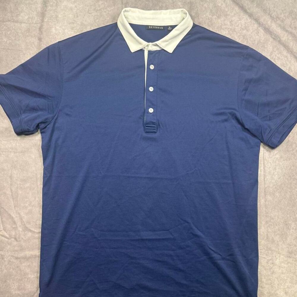 Devereux Golf Polo Shirt Mens XL Blue White Contrast Collar Short Sleeve